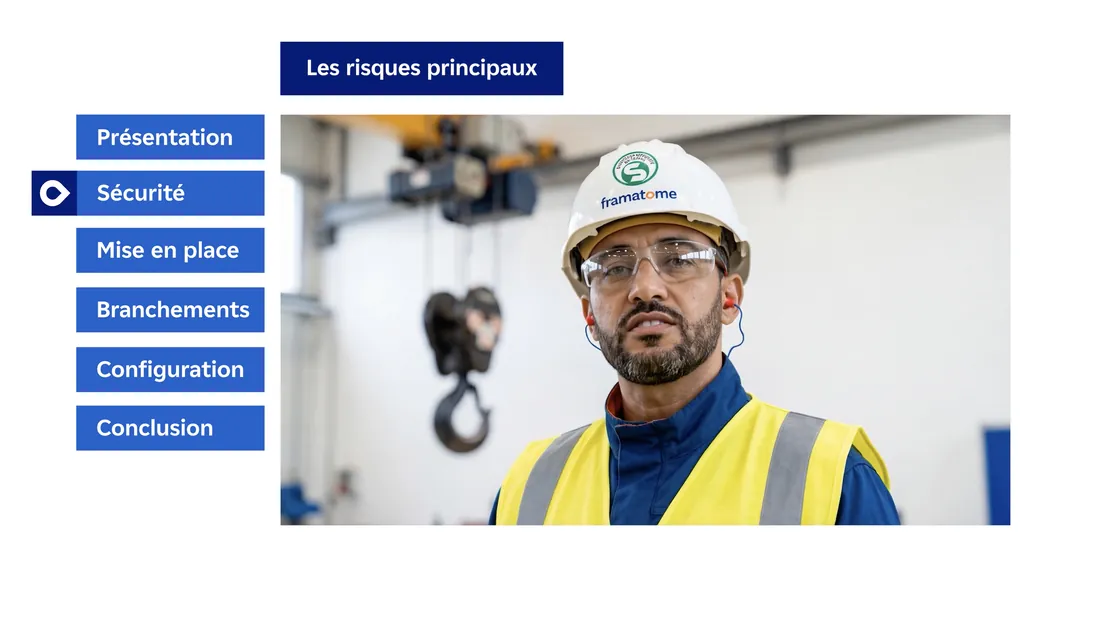 Écran de module consacré aux risques, présenté par un formateur généré